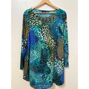 Susan Graver Artisan Woman Animal Print Top Size 3X Jeweled Travel Resort Cruise